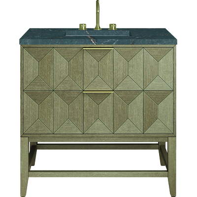 James Martin Emmeline 36 inch Single Vanity, Pebble Oak w/ 3 CM Parisien Bleu Top, 840108968471, D100-V36-PBO-3PBL