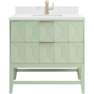 James Martin Emmeline 36 inch Single Vanity, Pistachio w/ Single Hole 3 CM White Zeus Top & Backsplash, 840467815225, D100-V36-PST-1WZ