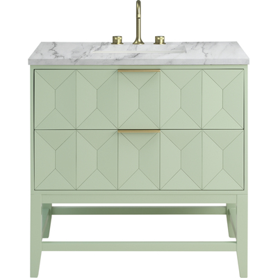 James Martin Emmeline 36 inch Single Vanity, Pistachio w/ 3 CM Carrara Marble Top, 840467815232, D100-V36-PST-3CAR