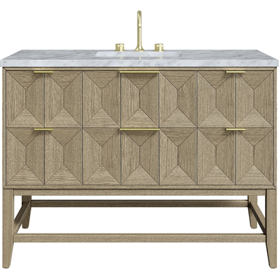 James Martin Emmeline 48 inch Single Vanity, Pebble Oak w/ 3 CM Carrara White Marble Top, 840108974694, D100-V48-PBO-3CAR
