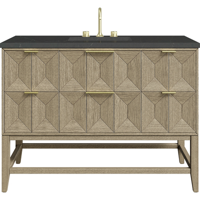 James Martin Emmeline 48 inch Single Vanity, Pebble Oak w/ 3 CM Charcoal Soapstone Quartz Top, 840108974748, D100-V48-PBO-3CSP