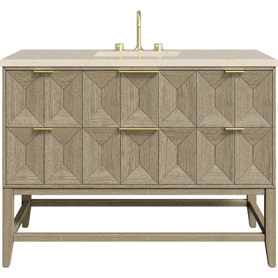 James Martin Emmeline 48 inch Single Vanity, Pebble Oak w/ 3 CM Eternal Marfil Quartz Top, 840108974731, D100-V48-PBO-3EMR
