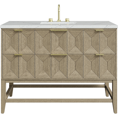 James Martin Emmeline 48 inch Single Vanity, Pebble Oak w/ 3 CM Ethereal Noctis Quartz Top, 840108974724, D100-V48-PBO-3ENC