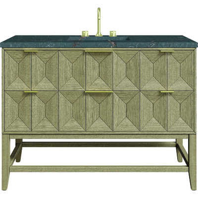 James Martin Emmeline 48 inch Single Vanity, Pebble Oak w/ 3 CM Parisien Bleu Quartz Top, 840108974762, D100-V48-PBO-3PBL