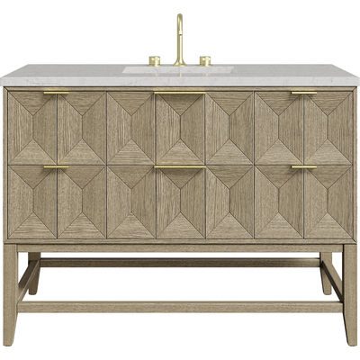 James Martin Emmeline 48 inch Single Vanity, Pebble Oak w/ 3 CM Eternal Jasmine Pearl Silestone Top w/ FreePower Wireless Charger, 840467807831, D100-V48-PBO-FEJP