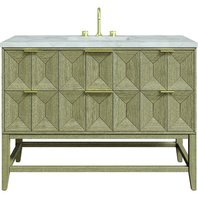 James Martin Emmeline 48 inch Single Vanity, Pebble Oak w/ 3 CM Victorian Silver Silestone Top w/ FreePower Wireless Charger, 840467807862, D100-V48-PBO-FVSL