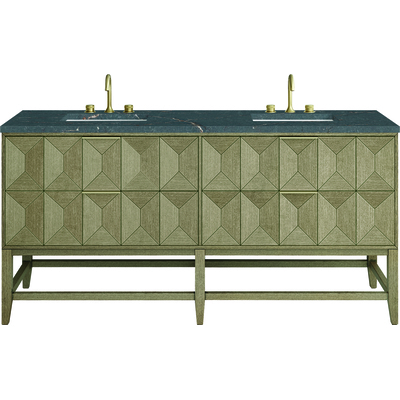 James Martin Emmeline 72 inch Double Vanity, Pebble Oak w/ 3 CM Parisien Bleu Top, 840108968488, D100-V72-PBO-3PBL