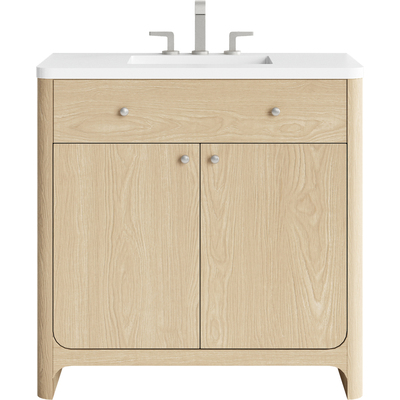 James Martin Gracyn 36 inch Single Vanity, Coastal Driftwood, w/ 3 CM White Zeus Quartz Widespread Top, 840467813160, D125-V36-CSD-WWZ