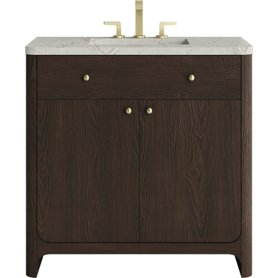 James Martin Gracyn 36 inch Single Vanity, Sable, w/ 3 CM Victorian Silver Quartz Widespread Top, 840467813177, D125-V36-SBL-WVSL