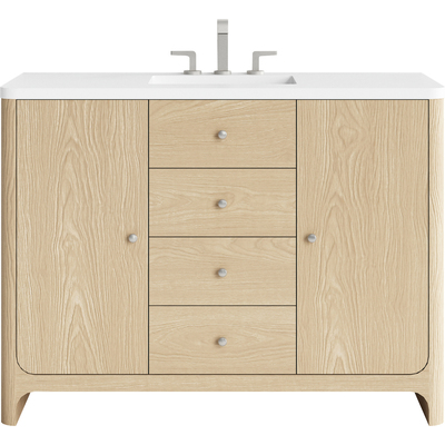 James Martin Gracyn 48 inch Single Vanity, Coastal Driftwood, w/ 3 CM White Zeus Quartz Widespread Top, 840467813207, D125-V48-CSD-WWZ
