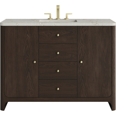 James Martin Gracyn 48 inch Single Vanity, Sable, w/ 3 CM Victorian Silver Quartz Widespread Top, 840467813214, D125-V48-SBL-WVSL