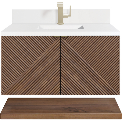 James Martin Marcello 36 inch Single Vanity, Chestnut w/ Single Hole 3 CM White Zeus Top & Backsplash, 840108976070, D200-V36-CSN-1WZ
