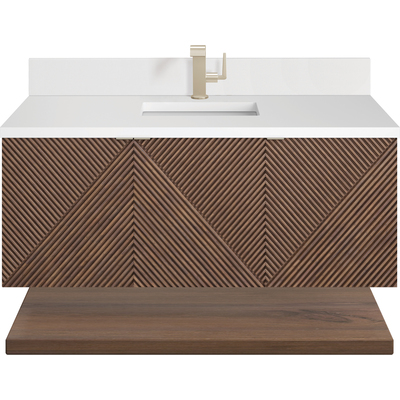 James Martin Marcello 48 inch Single Vanity, Chestnut w/ Single Hole 3 CM White Zeus Quartz Top & Backsplash, 840108974915, D200-V48-CSN-1WZ
