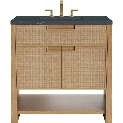 James Martin Solene 36 inch Single Vanity, Seaside Oak, w/ 3 CM Charcoal Soapstone Quartz Top, 840467804427, D225-V36-SSO-3CSP