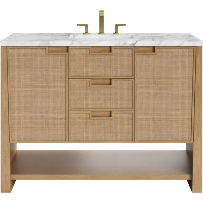 James Martin Solene 48 inch Single Vanity, Seaside Oak, w/ 3 CM Carrara Marble Top, 840467804526, D225-V48-SSO-3CAR