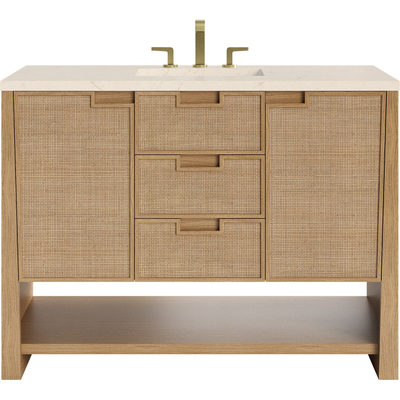 James Martin Solene 48 inch Single Vanity, Seaside Oak, w/ 3 CM Eternal Marfil Quartz Top, 840467804557, D225-V48-SSO-3EMR