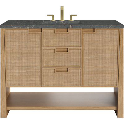James Martin Solene 48 inch Single Vanity, Seaside Oak, w/ 3 CM Parisien Bleu Quartz Top, 840467804595, D225-V48-SSO-3PBL