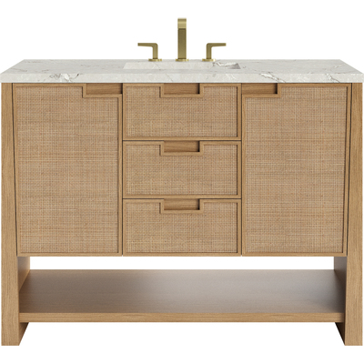 James Martin Solene 48 inch Single Vanity, Seaside Oak, w/ 3 CM Victorian Silver Quartz Top, 840467804588, D225-V48-SSO-3VSL
