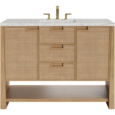James Martin Solene 48 inch Single Vanity, Seaside Oak, w/ 3 CM Eternal Jasmine Pearl Silestone Top w/ FreePower Wireless Charger, 840467807954, D225-V48-SSO-FEJP