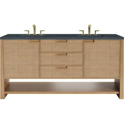 James Martin Solene 72 inch Double Vanity, Seaside Oak, w/ 3 CM Charcoal Soapstone Quartz Top, 840467804649, D225-V72-SSO-3CSP