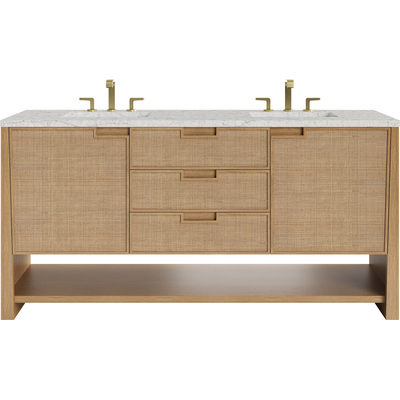 James Martin Solene 72 inch Double Vanity, Seaside Oak, w/ 3 CM Eternal Jasmine Pearl Quartz Top, 840467804656, D225-V72-SSO-3EJP