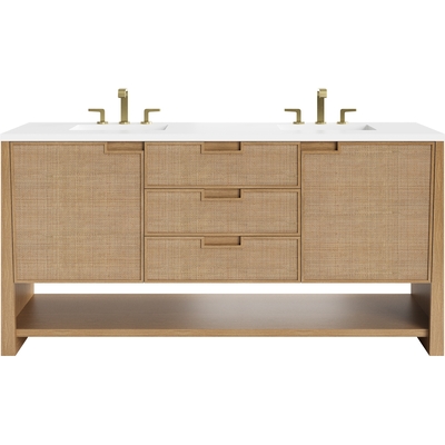 James Martin Solene 72 inch Double Vanity, Seaside Oak, w/ 3 CM White Zeus Quartz Top, 840467804717, D225-V72-SSO-3WZ
