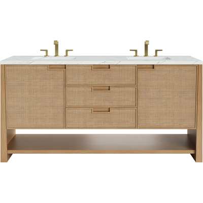 James Martin Solene 72 inch Double Vanity, Seaside Oak, w/ 3 CM Ethereal Noctis Silestone Top w/ FreePower Wireless Charger, 840467808005, D225-V72-SSO-FENC