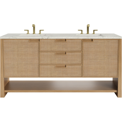 James Martin Solene 72 inch Double Vanity, Seaside Oak, w/ 3 CM Victorian Silver Silestone Top w/ FreePower Wireless Charger, 840467808029, D225-V72-SSO-FVSL