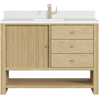 James Martin Marigot 48 inch Single Vanity, Sunwashed Oak w/ Single Hole 3 CM White Zeus Quartz Top & Backsplash, 840108975035, D404-V48-SWO-1WZ