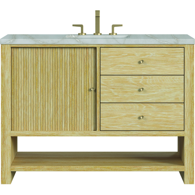 James Martin Marigot 48 inch Single Vanity, Sunwashed Oak w/ 3 CM Victorian Silver Silestone Top w/ FreePower Wireless Charger, 840467808067, D404-V48-SWO-FVSL
