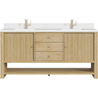 James Martin Marigot 72 inch Double Vanity, Sunwashed Oak w/ Hole 3 CM White Zeus Quartz Top & Backsplash, 840108975158, D404-V72-SWO-1WZ