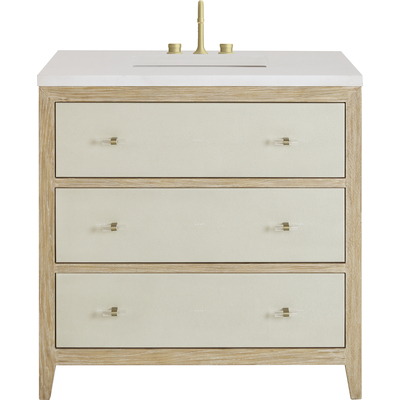 James Martin Celeste 36 inch Single Vanity, Sunwashed Oak with Embossed Shagreen w/ 3 CM White Zeus Quartz Top, 840108975189, D604-V36-SHG-3WZ