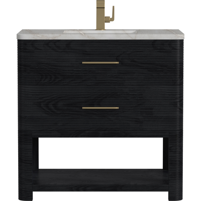 James Martin Lucian 36 inch Single Vanity, Carbon Oak w/ 3 CM Victorian Silver Quartz Top, 840108975264, D704-V36-CBO-3VSL