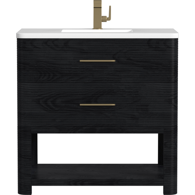James Martin Lucian 36 inch Single Vanity, Carbon Oak w/ 3 CM White Zeus Quartz Top, 840108975271, D704-V36-CBO-3WZ