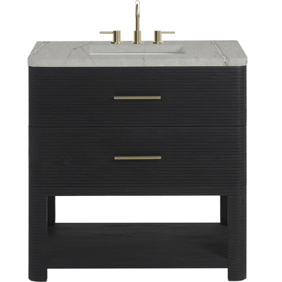 James Martin Lucian 36 inch Single Vanity, Carbon Oak w/ 3 CM Victorian Silver Silestone Widespread Top, 840467813276, D704-V36-CBO-WVSL