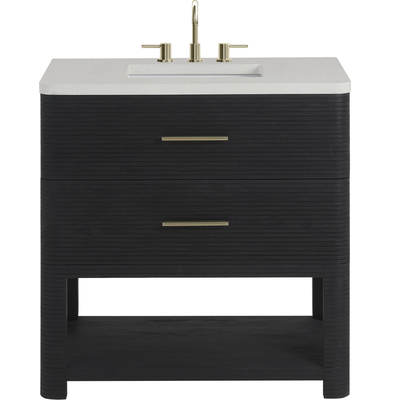 James Martin Lucian 36 inch Single Vanity, Carbon Oak w/ 3 CM White Zeus Silestone Widespread Top, 840467813283, D704-V36-CBO-WWZ