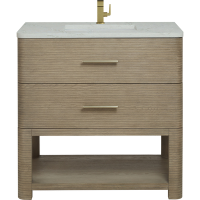 James Martin Lucian 36 inch Single Vanity, Pebble Oak w/ 3 CM Victorian Silver Quartz Top, 840108975318, D704-V36-PBO-3VSL