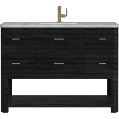 James Martin Lucian 48 inch Single Vanity, Carbon Oak w/ 3 CM Victorian Silver Quartz Top, 840108975288, D704-V48-CBO-3VSL