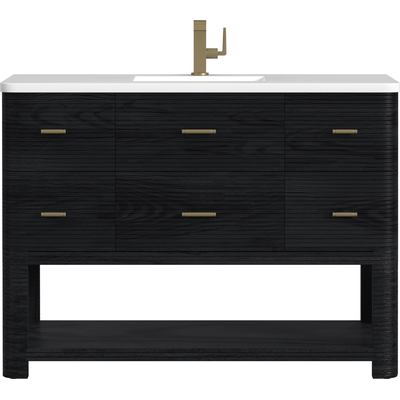 James Martin Lucian 48 inch Single Vanity, Carbon Oak w/ 3 CM White Zeus Quartz Top, 840108975295, D704-V48-CBO-3WZ