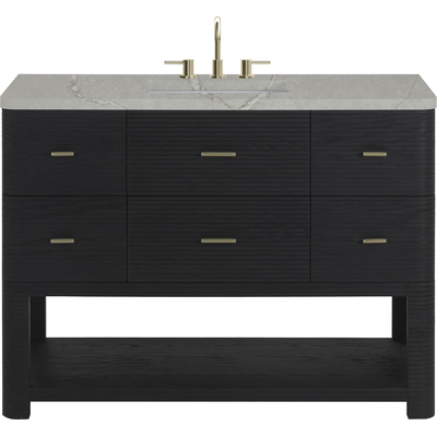 James Martin Lucian 48 inch Single Vanity, Carbon Oak w/ 3 CM Victorian Silver Silestone Widespread Top, 840467813313, D704-V48-CBO-WVSL