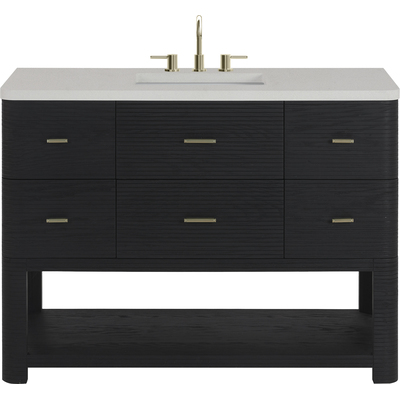 James Martin Lucian 48 inch Single Vanity, Carbon Oak w/ 3 CM White Zeus Silestone Widespread Top, 840467813320, D704-V48-CBO-WWZ