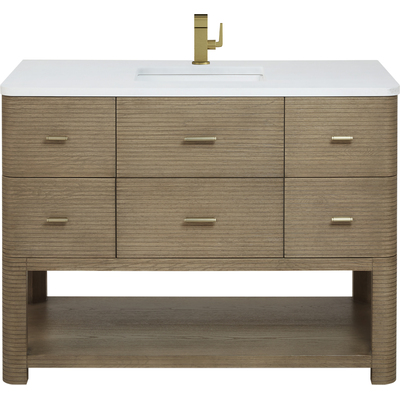 James Martin Lucian 48 inch Single Vanity, Pebble Oak w/ 3 CM White Zeus Quartz Top, 840108975356, D704-V48-PBO-3WZ