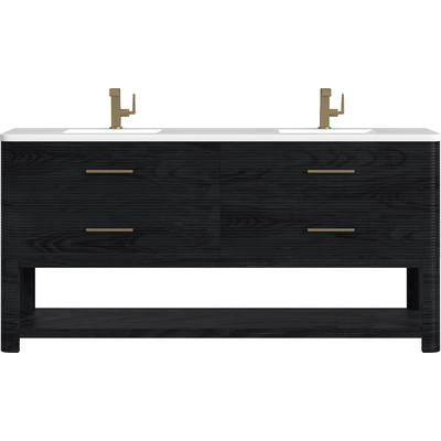 James Martin Lucian 72 inch Double Vanity, Carbon Oak w/ 3 CM White Zeus Quartz Top, 840108975400, D704-V72-CBO-3WZ