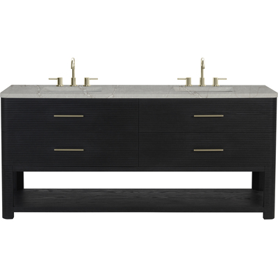 James Martin Lucian 72 inch Double Vanity, Carbon Oak w/ 3 CM Victorian Silver Silestone Widespread Top, 840467813351, D704-V72-CBO-WVSL