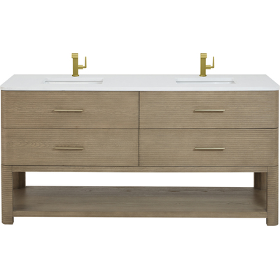 James Martin Lucian 72 inch Double Vanity, Pebble Oak w/ 3 CM White Zeus Quartz Top, 840108975387, D704-V72-PBO-3WZ
