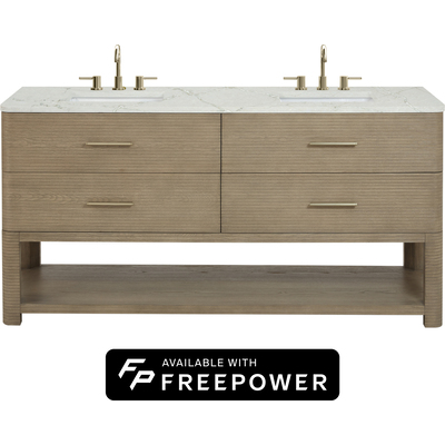 James Martin Lucian 72 inch Double Vanity, Pebble Oak w/ 3 CM Victorian Silver Silestone Top w/FreePower Wireless Charger, 840467813023, D704-V72-PBO-FVSL