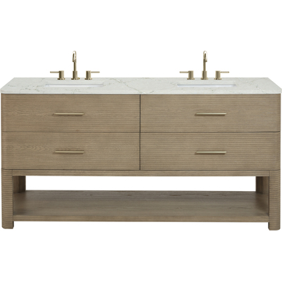 James Martin Lucian 72 inch Double Vanity, Pebble Oak w/ 3 CM Victorian Silver Silestone Widespread Top, 840467813375, D704-V72-PBO-WVSL