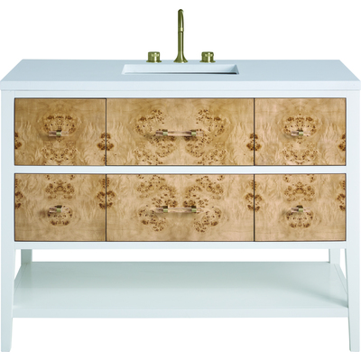 James Martin Olena 48 inch Single Vanity, Light Mappa Burl and Polished White w/ 3 CM White Zeus Quartz Top, 840108975431, D804-V48-LMB-3WZ
