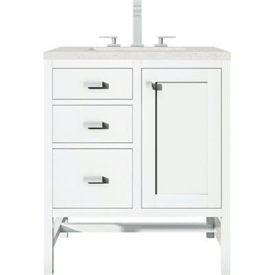 James Martin Addison 30 inch Single Vanity, Glossy White w/ 3 CM Lime Delight Quartz Top, 840108970078, E444-V30-GW-3LDL