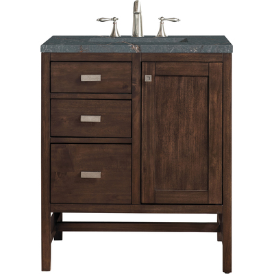 James Martin Addison 30 inch Single Vanity, Mid-Century Acacia w/ 3 CM Parisien Bleu Quartz Top, 840108968525, E444-V30-MCA-3PBL